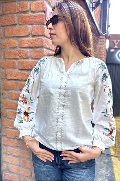 Ateilerdijle Vintage Judge λαιμόκοψη Raglan μανίκι μπλούζα με κέντημα λουλουδιών