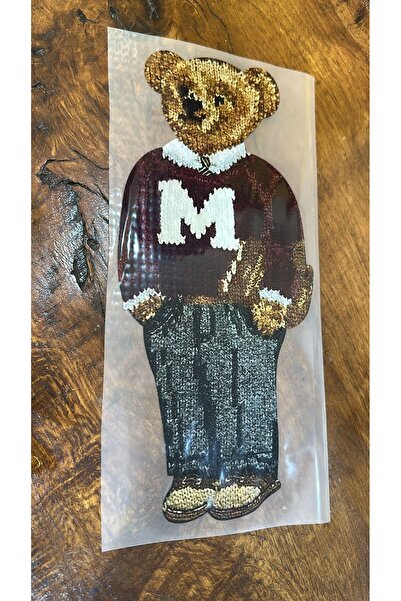 Gönülden Tasarım سترة على شكل حرف M مع طباعة نقل مطرزة باللون العنابي - 31x14 سم