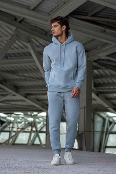 Pobudo Oversize Mavi Renk Kapüşonlu Eşofman Takımı