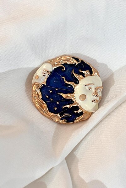 New Obsessions Ay ve Güneş Tılsımı Gold ve Lacivert Renkli Yaka İğnesi Broş