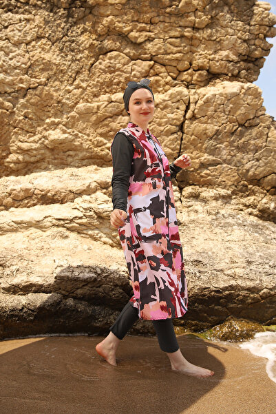 Emayo Μοντέλο 2002 Emel Pink Grey Sea Swimsuit - Πλήρως καλυμμένο Hijab μαγιό