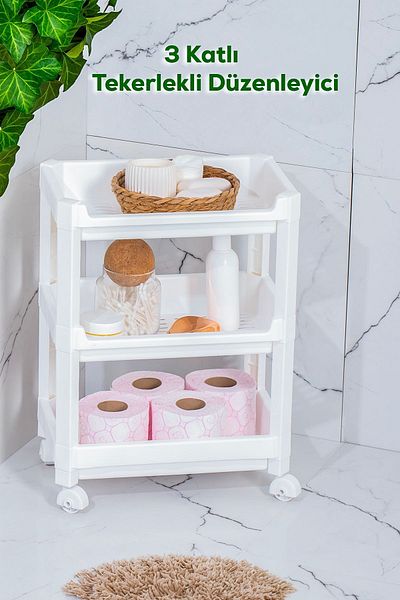Porsima Rafty-73-1 White 3-Tier Rolling Organizer - Ράφι οργάνωσης μπάνιου και κουζίνας - 35,5 x 22 x 48 cm