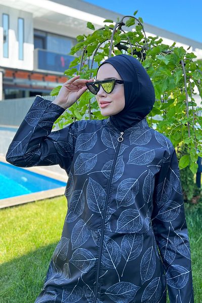 Lale Butik Μπροστινό κάλυμμα Parachute Full Covered Hijab Μαγιό Nur