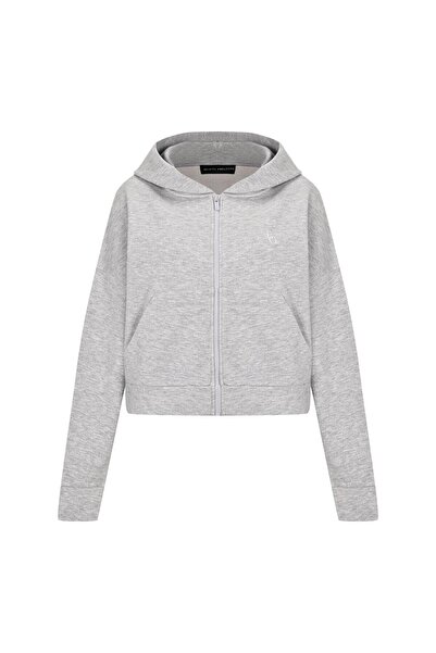 Beauty Omelette Gri Melanj Fermuarlı Kısa Hoodie