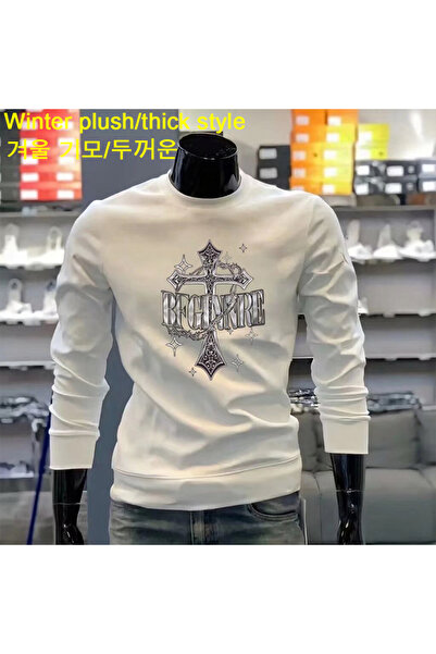 Drippy Kış peluş spor sıcak kazak uzun kollu O boyun T-shirt kore yüksek kaliteli kalın üst moda bas