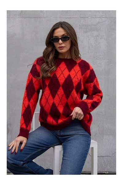Elif Özbey Butik Pulover Roșu Claret Roșu Argyle