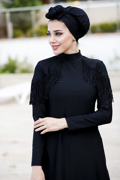 Remsa Mayo Πλήρως καλυμμένο μαγιό Lycra Hijab - Tassel 4105 Μαύρο