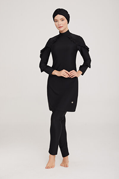 Remsa Mayo Σχεδιασμός βολάν Lycra Πλήρως καλυμμένο μαγιό Hijab Mırına 4104 Μαύρο