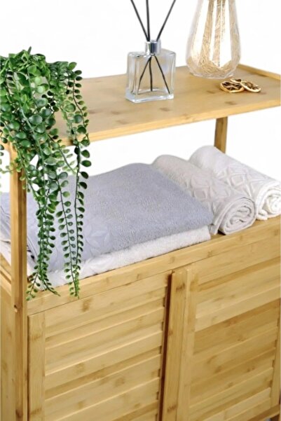 Begin Power Bambu Çift Kapaklı 2 Raflı Çok Amaçlı Düzenleyici Organizer Banyo Dolabı