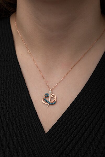 Nereze Kadın 925 Ayar Turkuaz Elif Vav Gümüş Kolye