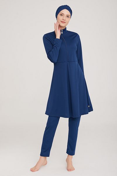 Remsa Mayo Lycra Full Covered Hijab μαγιό χωρίς πλέγμα απλό 9020 Light Navy Blue