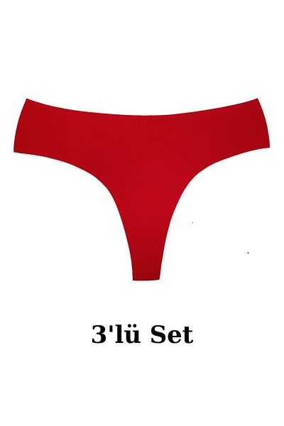 PJ & Me Extra Soft and Flexible Textured Laser Cut Red Color 3-Piece Women's String Set