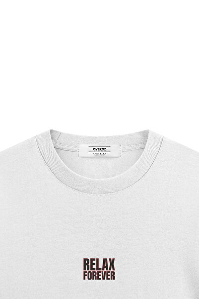 Overoz Relax Forever White Oversize T-Shirt - Back Printed, Unisex, 1298