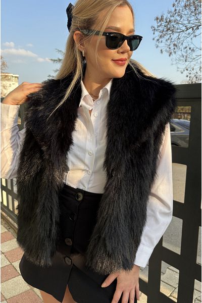 MİR STORE Black Premium Faux Fur Vest
