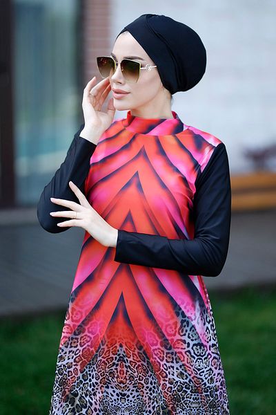 Remsa Mayo Σχεδιασμός Πλήρως Κάλυμμα Hijab Μαγιό Red Leopard 900-119