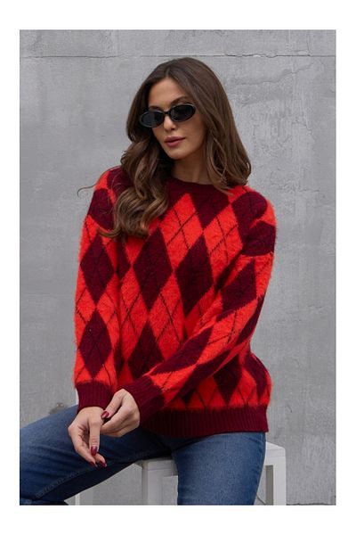 Elif Özbey Butik Pulover Roșu Claret Roșu Argyle