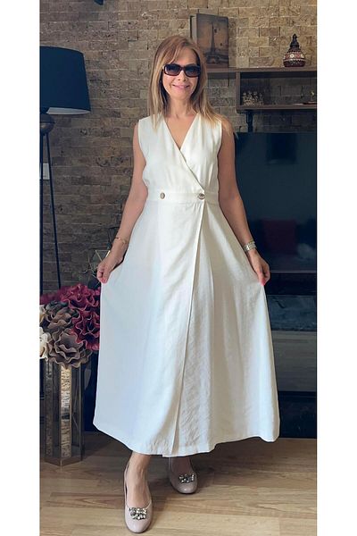 Cardella Rochie din țesătură din gresie de bumbac - guler dublu și detaliu cu nasturi