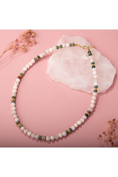 OSMANLI DOĞAL TAŞ Sertifikalı Hakiki Ay Taşı Ve Akik Doğal Taş Dizi Kolye