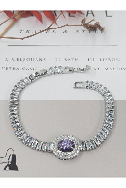 Siya Silver Colorful Oval Model Waterway Baguette Bracelet - 17+2 CM