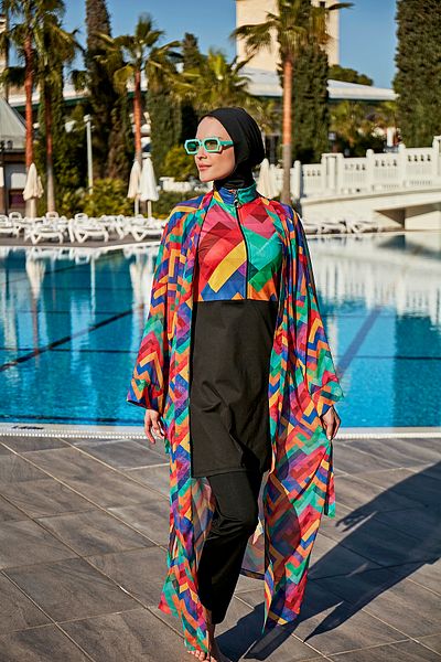 Remsa Mayo RP016 Tetris μοτίβο Hijab μαγιό Kimono Pareo