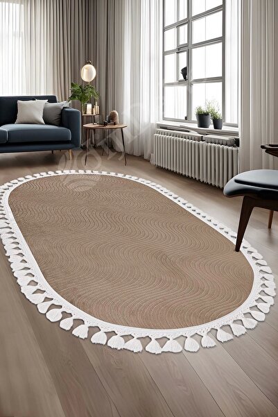 Dijidekor Avangard Oval Halı Sahra Kahve Salon Koridor Antre Mutfak Halısı Si...