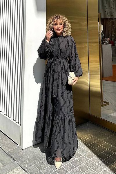 Lale Butik Black Feather Chiffon Dress - 8235