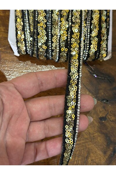 Gönülden Tasarım إكسسوار ملابس بخياطة شريط ذهبي مزين بالأحجار المتصلة بالحديد عرض 1 سم 1 متر