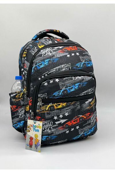 Bevitton Car Printed Primary School Bag Orthopedic Set of 3 Black Boys' Primary School Bag