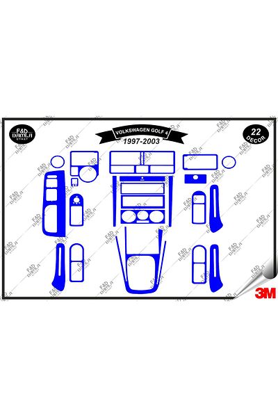 FD Damla Etiket 2003 Για Volkswagen Golf 4 Μπλε Κονσόλα Τορπίλης Διακοσμητικό - Σετ 22 τεμαχίων μαόνι με επένδυση