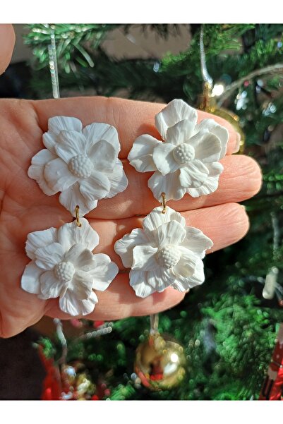 CREATİVESHOP Silk Flower Earrings, Handmade Earrings, Design Earrings, Polyme...
