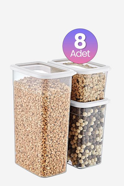 Smartware White Set of 8 Scale Rectangular Storage Containers - 1210 Ml, 2350 Ml, 3500 ml