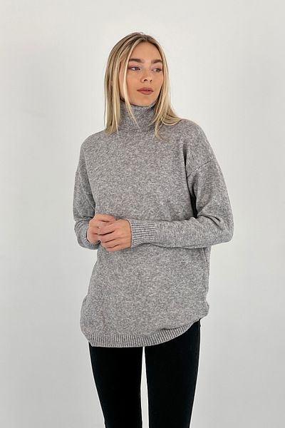 Miss Poem Women's High-Top Winter Turtleneck Basic Gray Knitwear Sweater