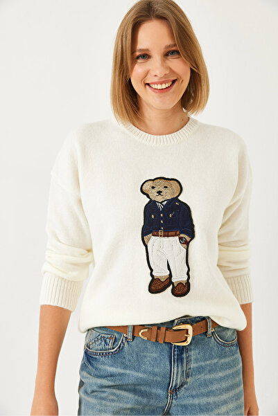 Bianco Lucci Pulover de damă cu ursuleț de pluș brodat 9016 60261164