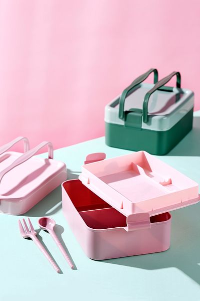 KORUCA 3 Compartments Large Lunch Box - Lunch Box with Fork Spoon, Double Handles Storage Container