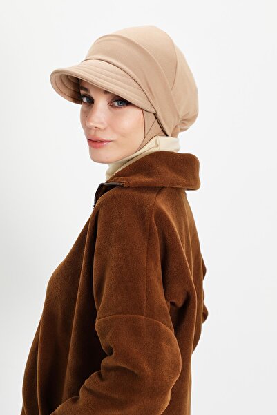 Aisha's Design Turban de iarnă cu vizor detașabil, b-82ıv, maro lapte