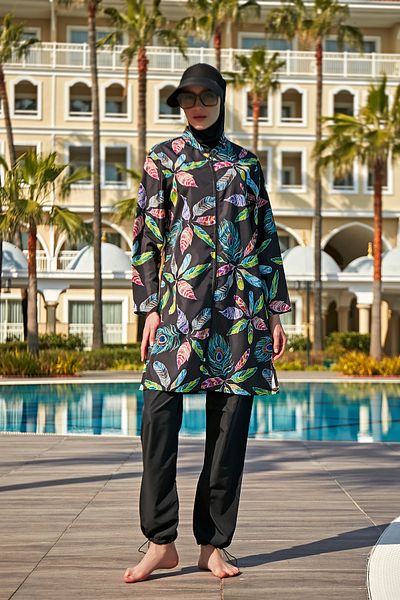 Remsa Mayo Green Peacock Pattern - Full Covered R4602 Hijab Swimsuit