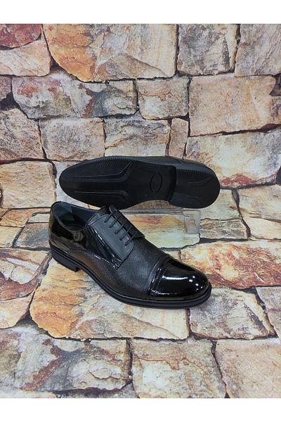 Rego Black Patent Leather Genuine Leather Lace-Up Poly Sole Casual Classic Men's Shoes