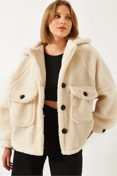 Bianco Lucci Women's Double Pocket Oversize Plush Coat 3117 60261159
