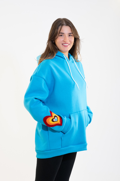 TEVOOY سويت شيرت بغطاء للرأس للجنسين مع تفاصيل تطريز على شكل قلب