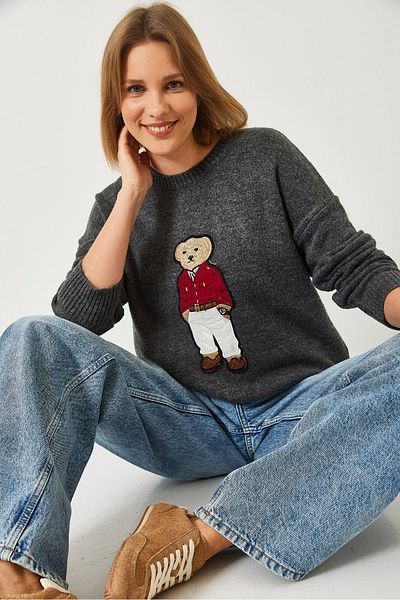 Bianco Lucci Women's Teddy Bear Embroidered Knitwear Sweater 9016 60261164