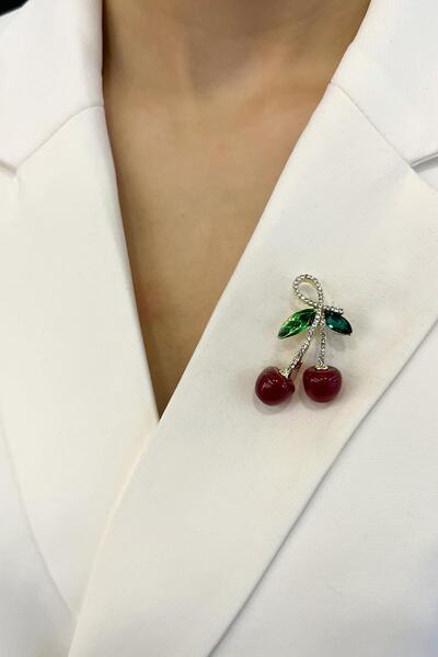 Modex Taşlı Kiraz Broş (Ölçü:4 cm)