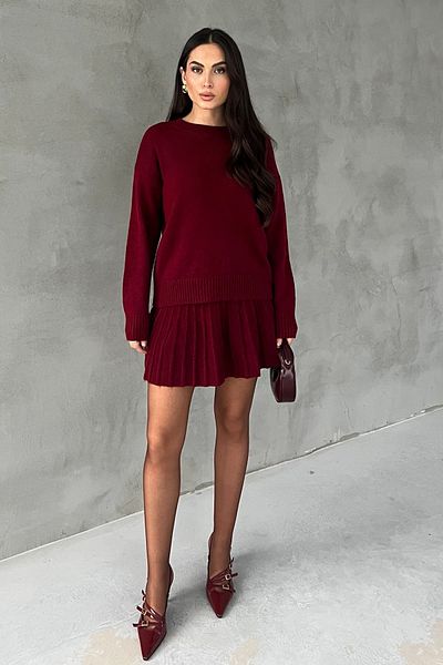 Seda Yalçın Atelier Burgundy Knitwear Mini Skirt Sweater Set
