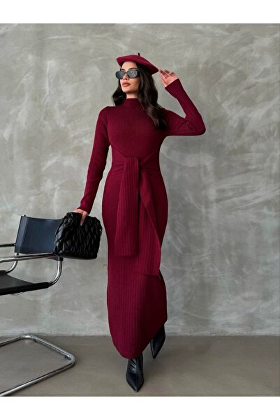 My Blog Vínové dlouhé šaty s přední kravatou - 7177