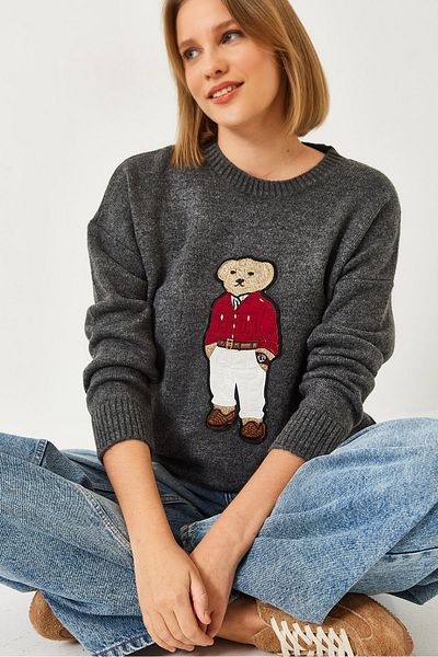 Bianco Lucci Women's Teddy Bear Embroidered Knitwear Sweater 9016 60261164