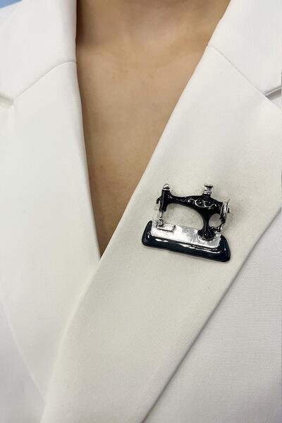 Modex Siyah Mineli Dikiş Makinası Terzi Broş (3cm)