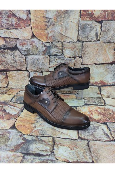 Rego Taba Color Genuine Leather Lace-Up Poly Sole Casual Classic Men's Shoes