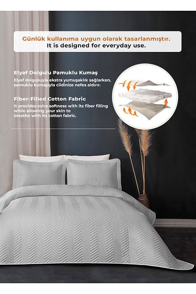 Evlen Home Collection Ватирано кувертюрно покривало за единично легло на райета Ross Grey - 100% памук, може да се пере