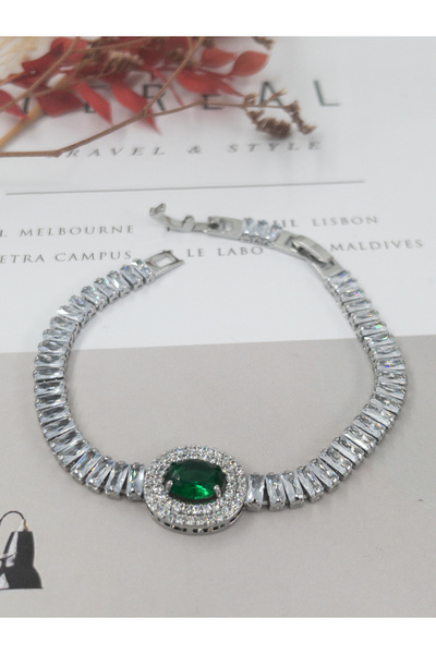 Siya Silver Colorful Oval Model Waterway Baguette Bracelet - 17+2 CM