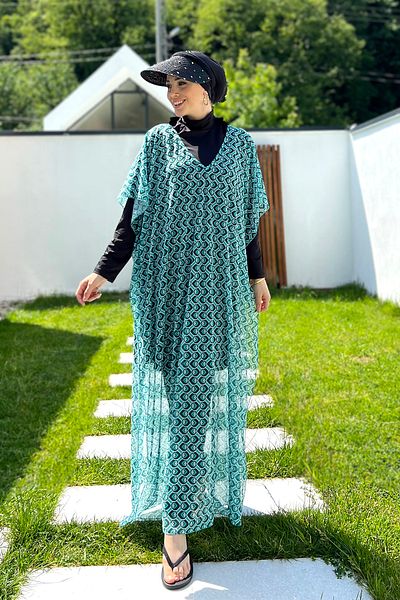 Remsa Mayo Mint Colored Hijab Pareo - 430-306 Model Single Kaftan Patterned