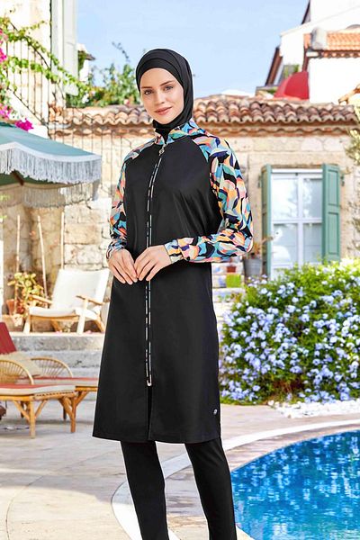 REMSA Elena 8266 Black Hijab Swimsuit - Lycra and Full Covered